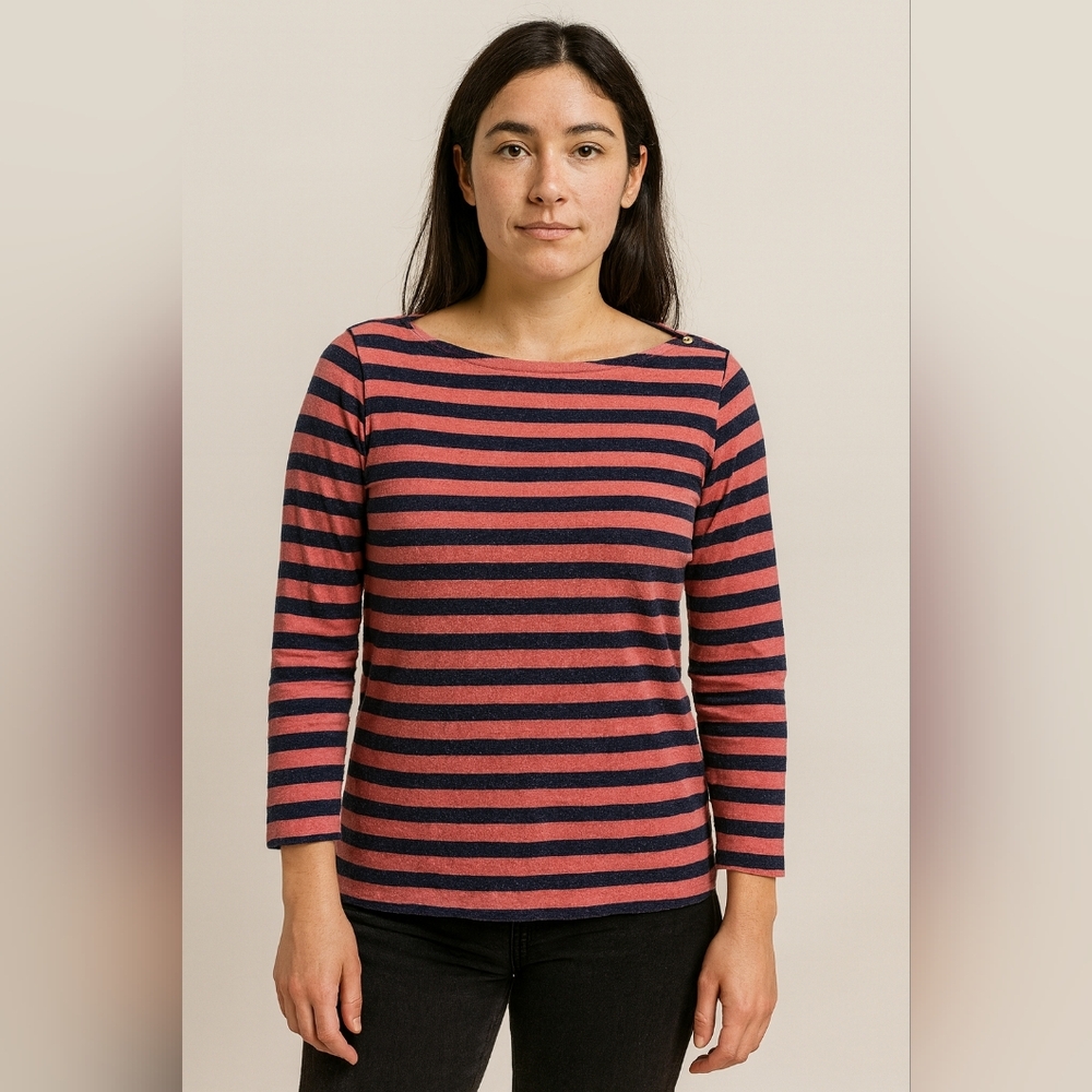 J Crew Pink and Black Striped Long Sleeve Top